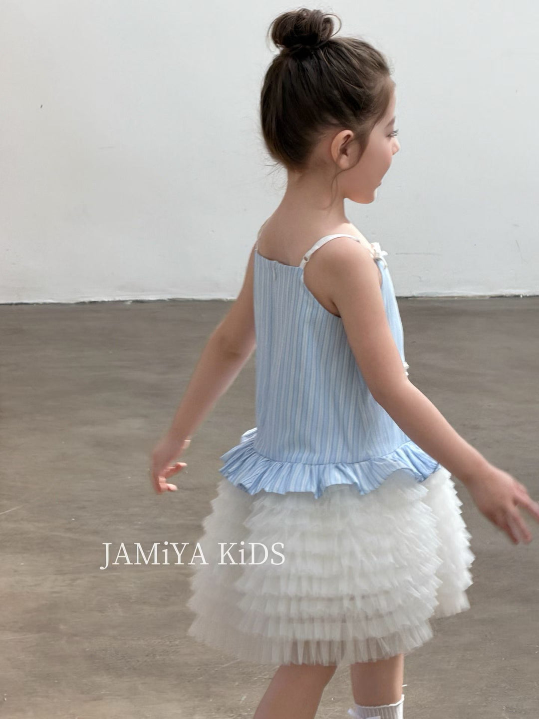 JAMIYA 26 夏生日韓系仙女藍色竪條紋拼接公主裙紗裙洋裝