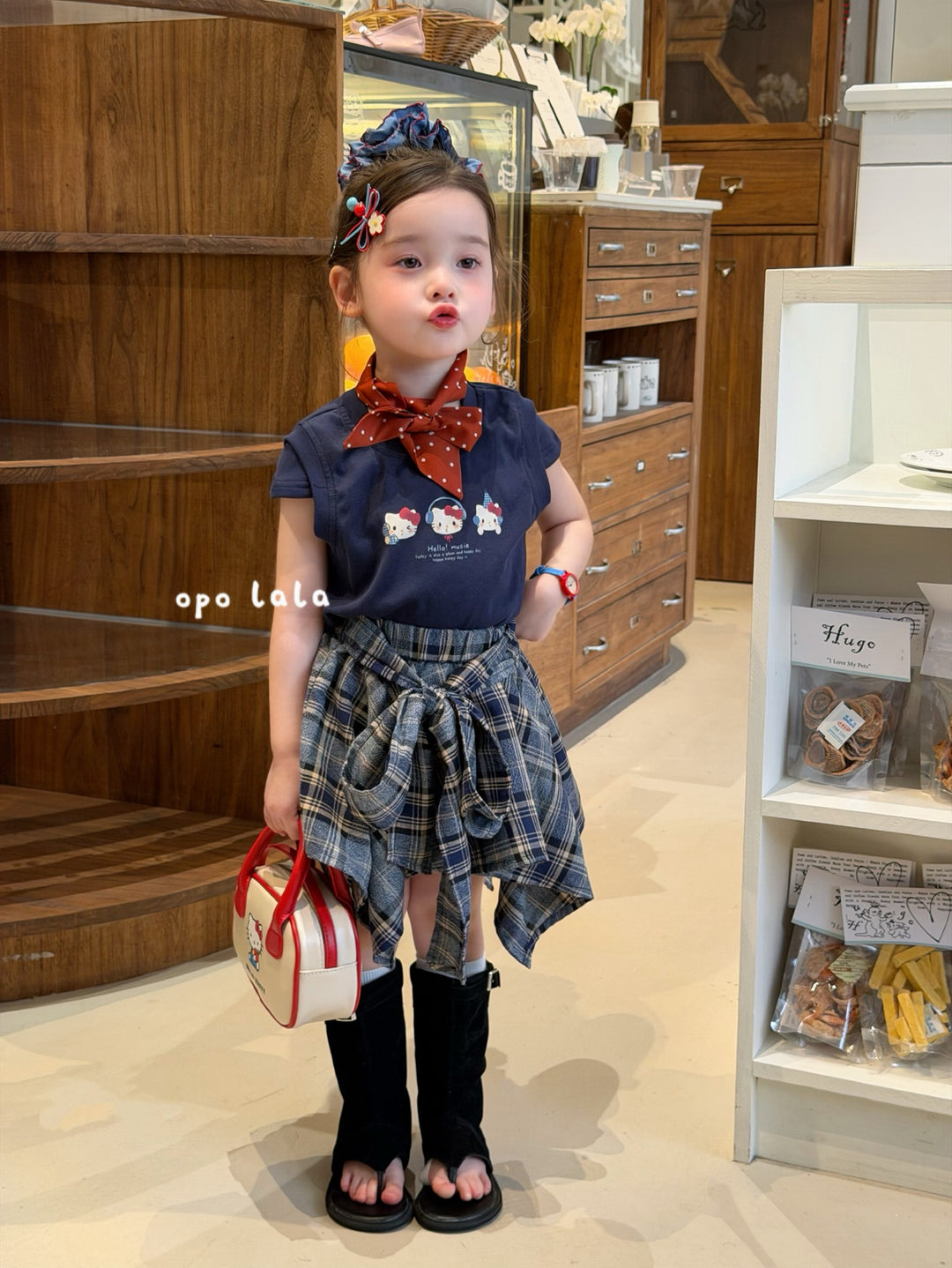 opolala 韓系HelloKitty刺繡T恤女童軟糯短袖上衣