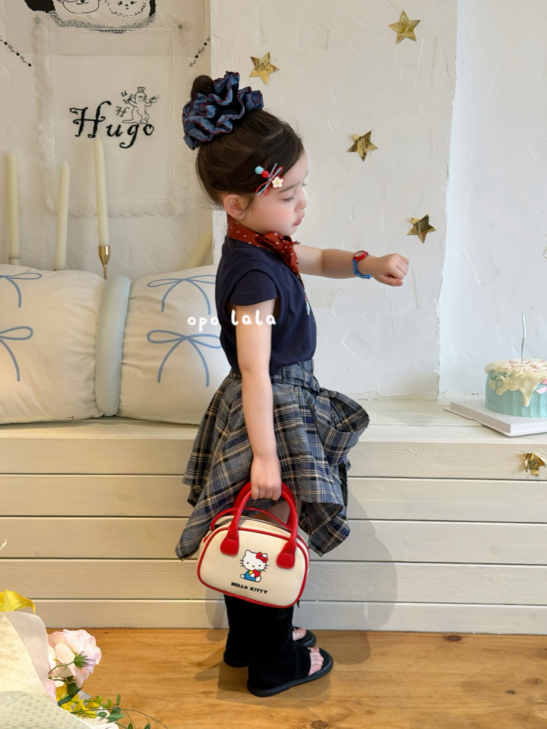 opolala 韓系HelloKitty刺繡T恤女童軟糯短袖上衣