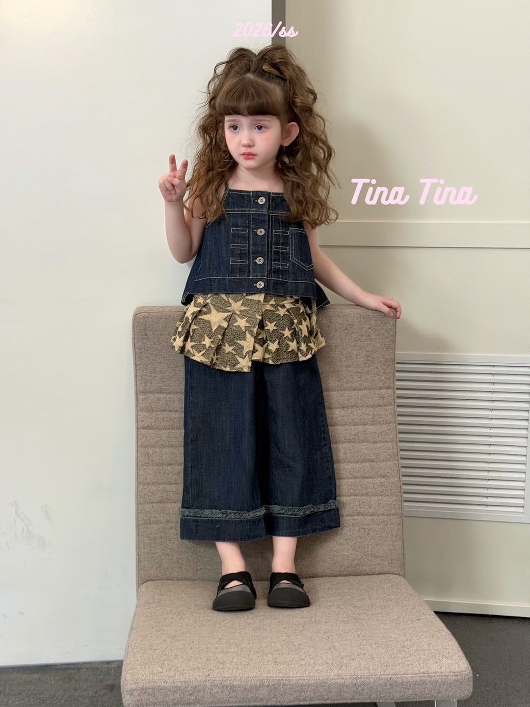 Tina Tina 韓系女童慵懶風深藍牛仔褲 毛邊褲腳百搭長褲