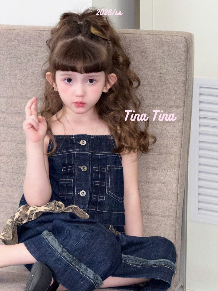 Tina Tina 韓系女童慵懶風深藍牛仔褲 毛邊褲腳百搭長褲