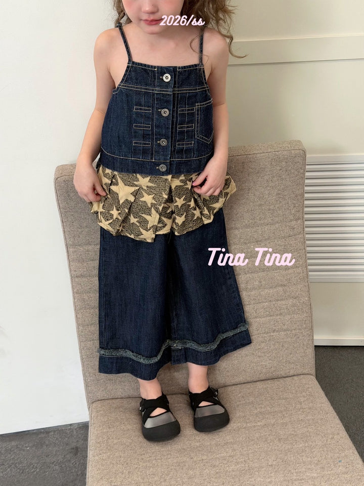 Tina Tina 韓系女童慵懶風深藍牛仔褲 毛邊褲腳百搭長褲