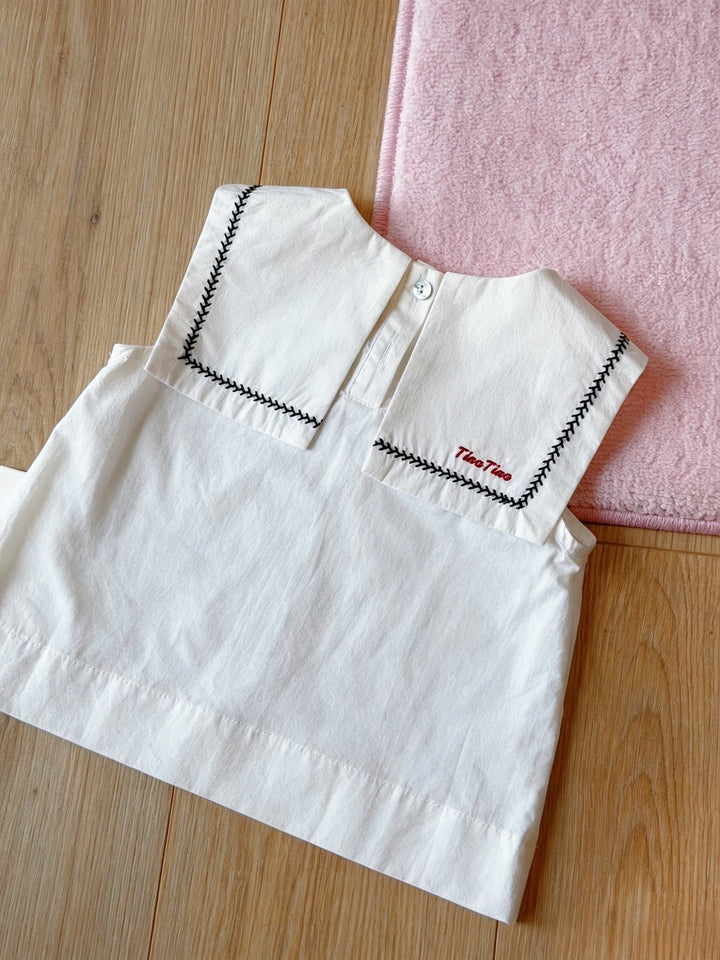 Tina Tina 女童學院風白無袖上衣 海軍領刺繡娃娃衫
