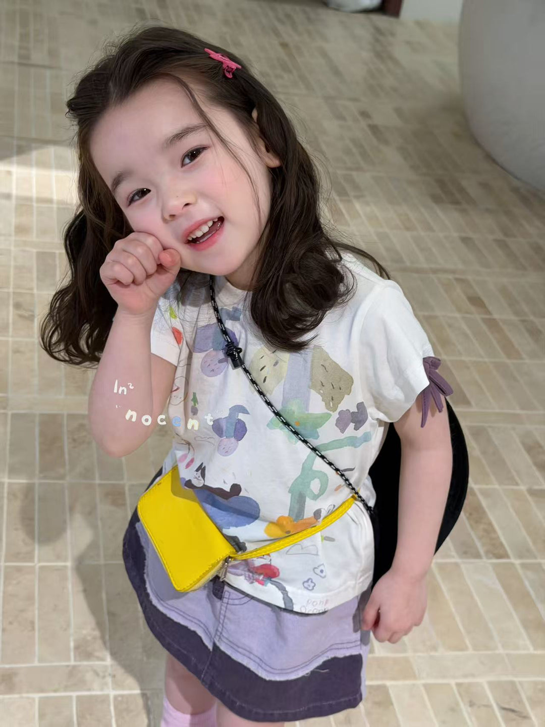 Innocent 夏日涼感面料清新水彩印花 T 恤 女童可愛塗鴉短袖上衣超涼爽
