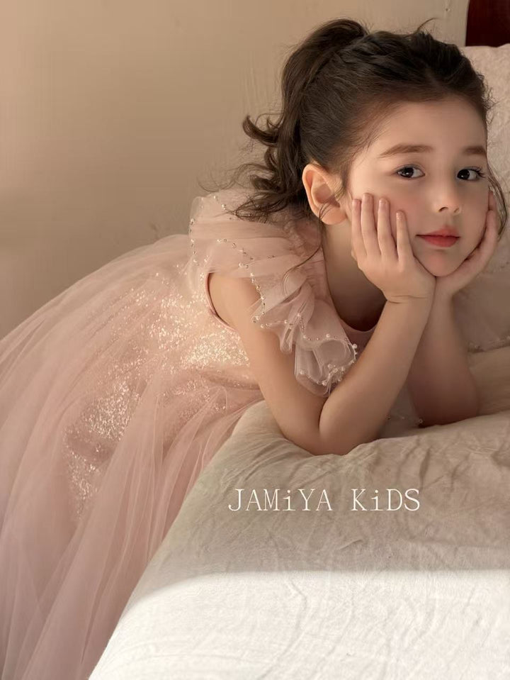 JAMIYA的公主粉色亮片圓領紗裙 仙女洋裝韓系仙女生日裙