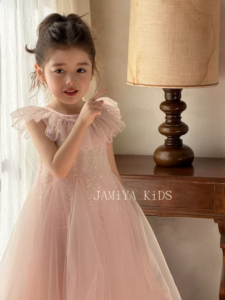 JAMIYA的公主粉色亮片圓領紗裙 仙女洋裝韓系仙女生日裙