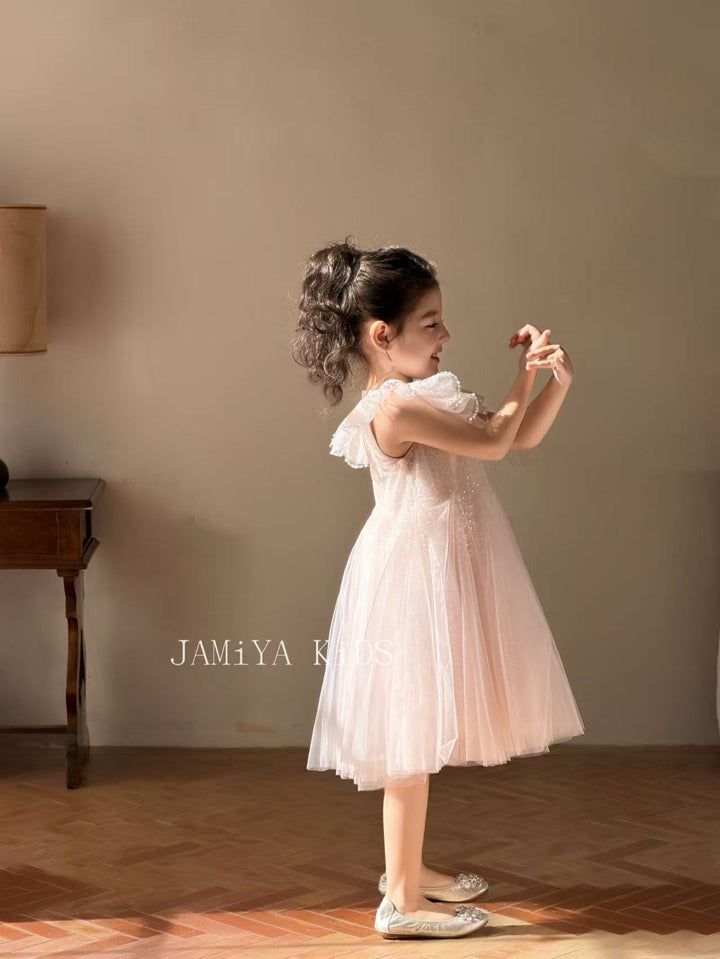 JAMIYA的公主粉色亮片圓領紗裙 仙女洋裝韓系仙女生日裙