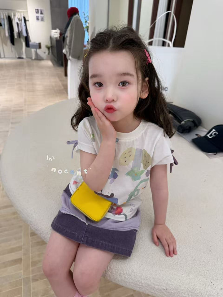 Innocent 夏日涼感面料清新水彩印花 T 恤 女童可愛塗鴉短袖上衣超涼爽