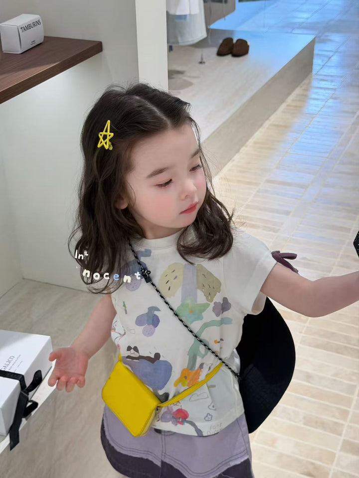 Innocent 夏日涼感面料清新水彩印花 T 恤 女童可愛塗鴉短袖上衣超涼爽