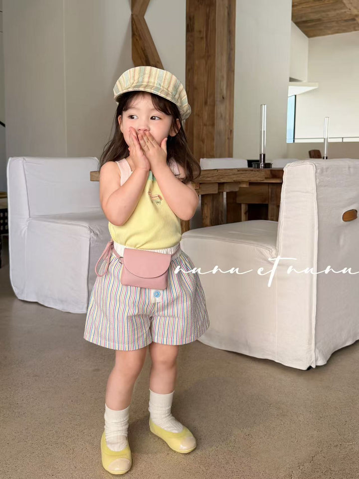 nunu et nunu 韓系時尚童裝 黃色小馬刺繡撞色吊帶 女童夏日背心