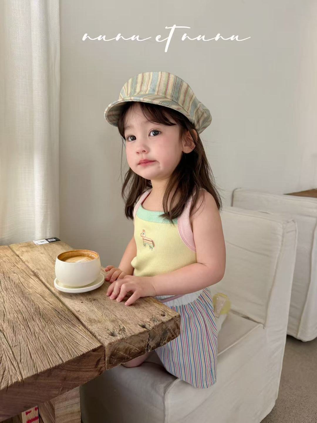 nunu et nunu 韓系時尚童裝 黃色小馬刺繡撞色吊帶 女童夏日背心