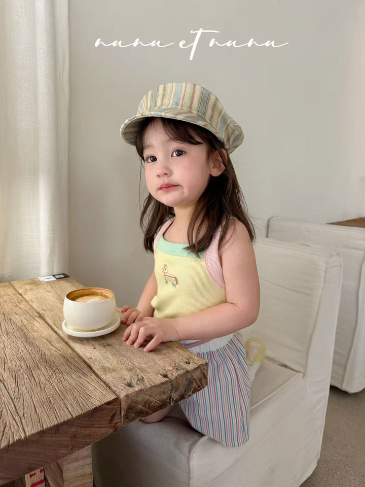 nunu et nunu 韓系時尚童裝 黃色小馬刺繡撞色吊帶 女童夏日背心