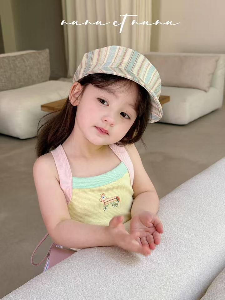 nunu et nunu 韓系時尚童裝 黃色小馬刺繡撞色吊帶 女童夏日背心