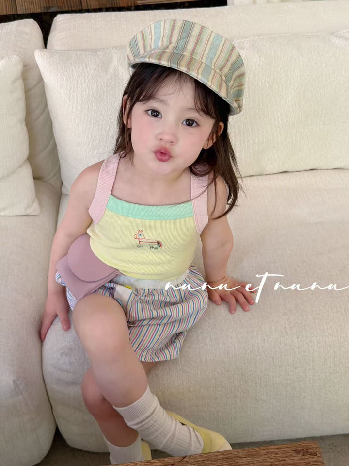 nunu et nunu 韓系時尚童裝 黃色小馬刺繡撞色吊帶 女童夏日背心