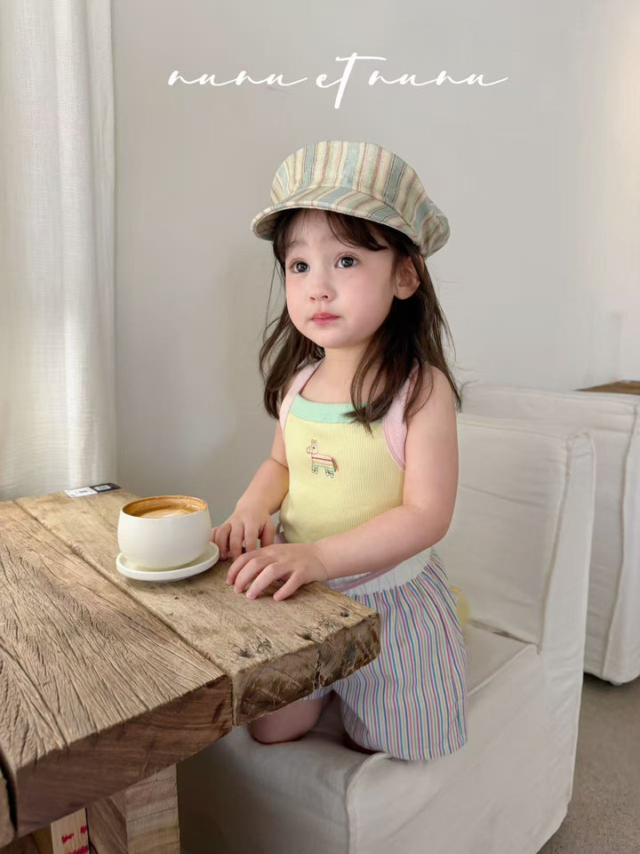 nunu et nunu 韓系時尚童裝 黃色小馬刺繡撞色吊帶 女童夏日背心